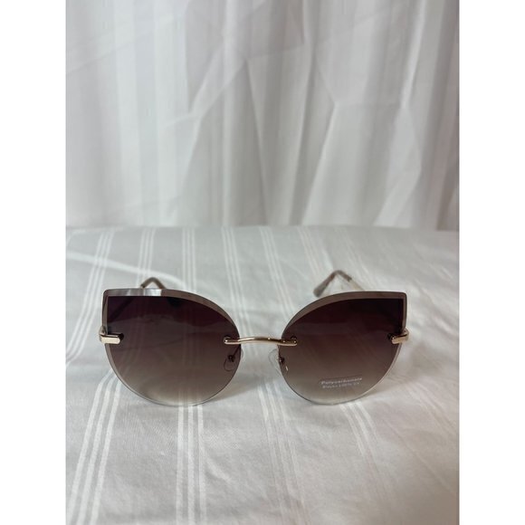 Catch Me‎ Tonight Cat Eye Frame Rimless Sunglasses Brown - Picture 4 of 7